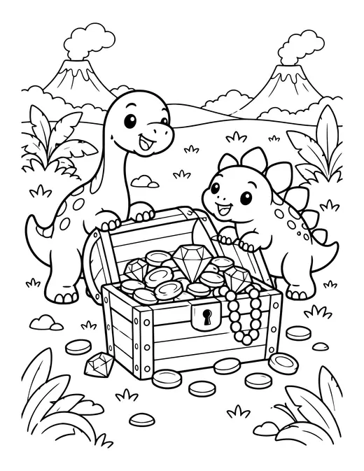 Dino Treasure Chest coloring page