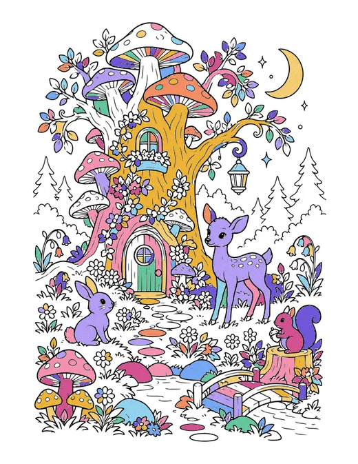 Enchanted Forest coloring page, colored in