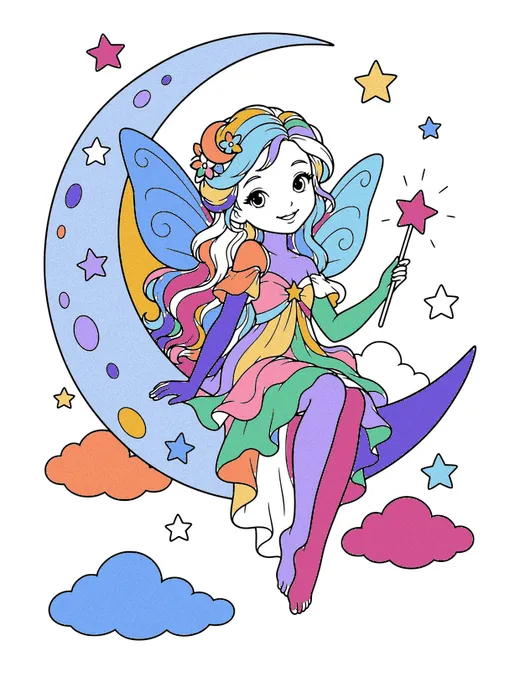 Moon Fairy coloring page, colored in