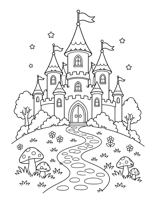 Fairy Castle on a Hill coloring page