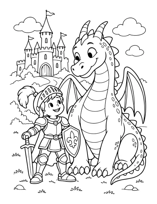 Knight and a Friendly Dragon coloring page