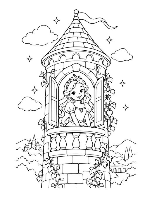 Princess in a Tower coloring page