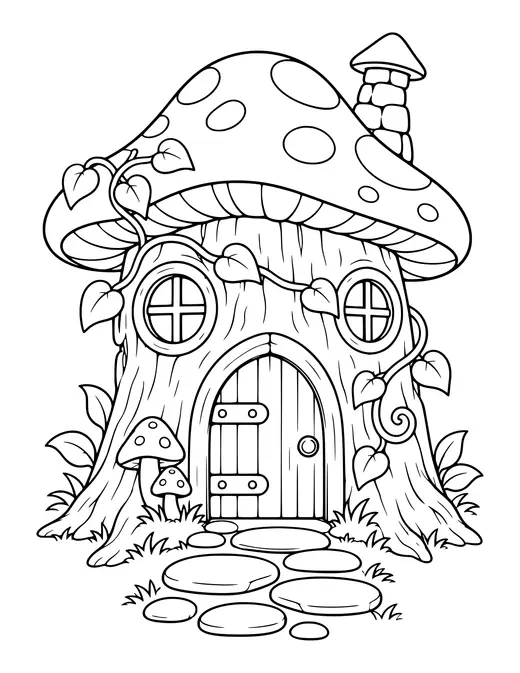 Fairy House in a Tree Stump coloring page