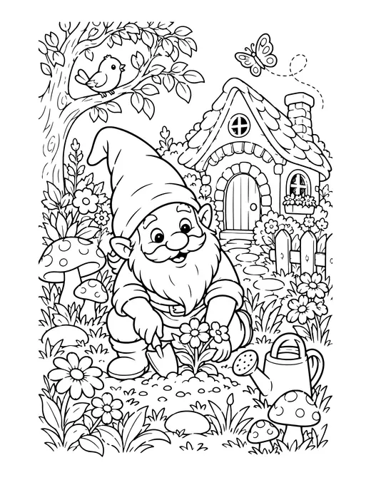 Gnome Garden coloring page