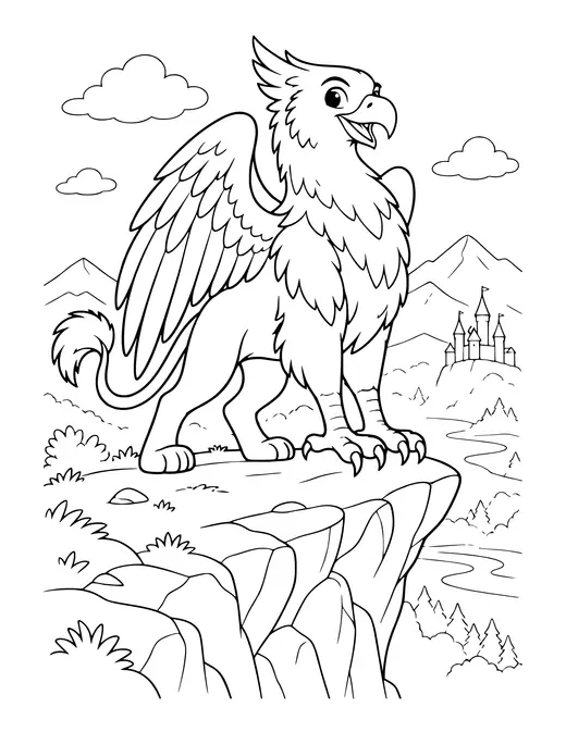 Griffin on a Cliff coloring page
