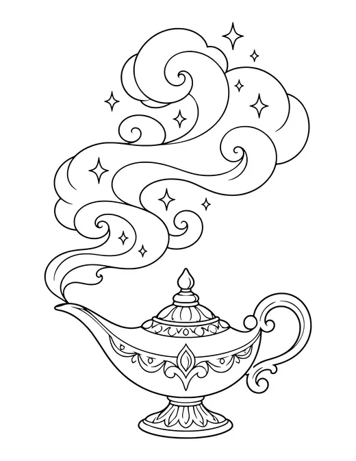 Magic Lamp with Swirling Smoke coloring page