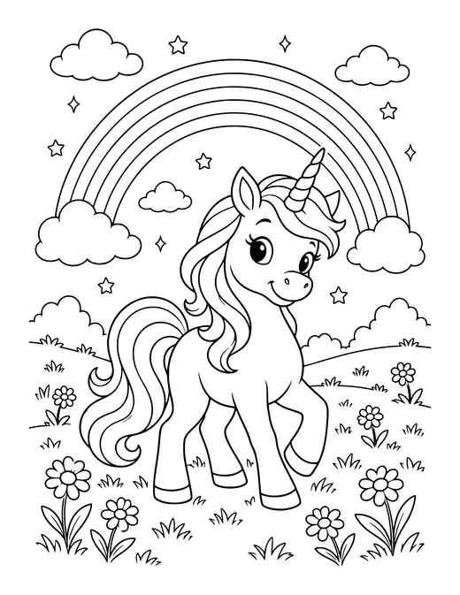 Unicorn and Rainbow coloring page