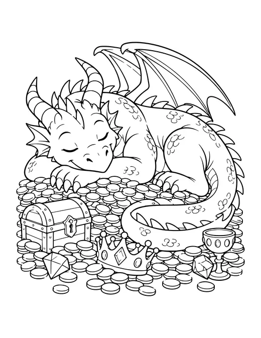 Dragon Sleeping on Gold coloring page
