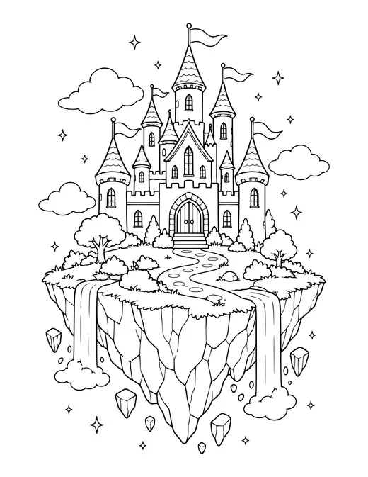 Floating Island Castle coloring page