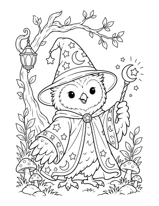 Owl Wizard coloring page
