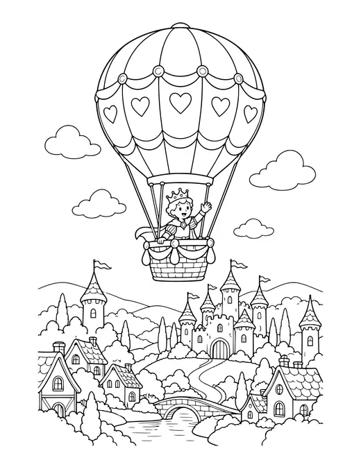 Hot Air Balloon Kingdom coloring page