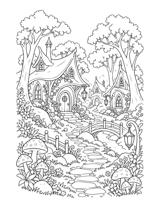 Elven Village coloring page