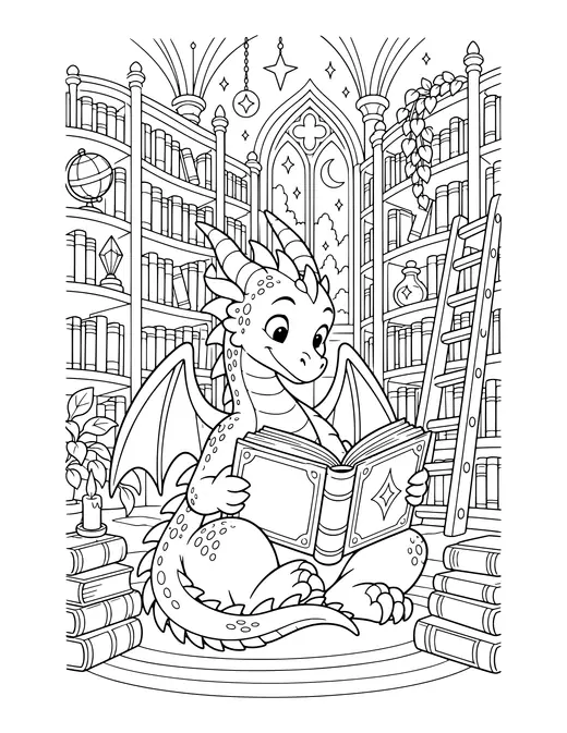 Dragon Library coloring page