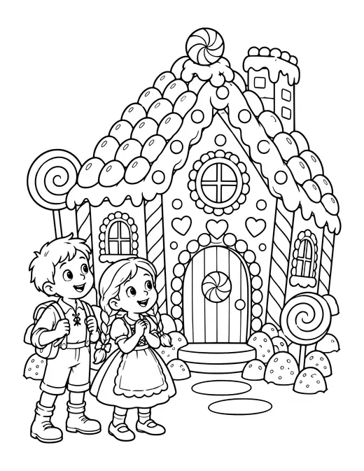 Hansel and Gretel Candy House coloring page