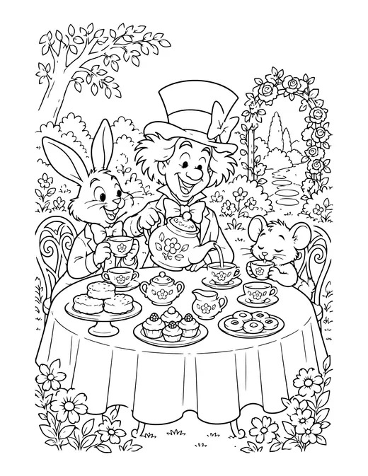 Mad Hatter Tea Party coloring page