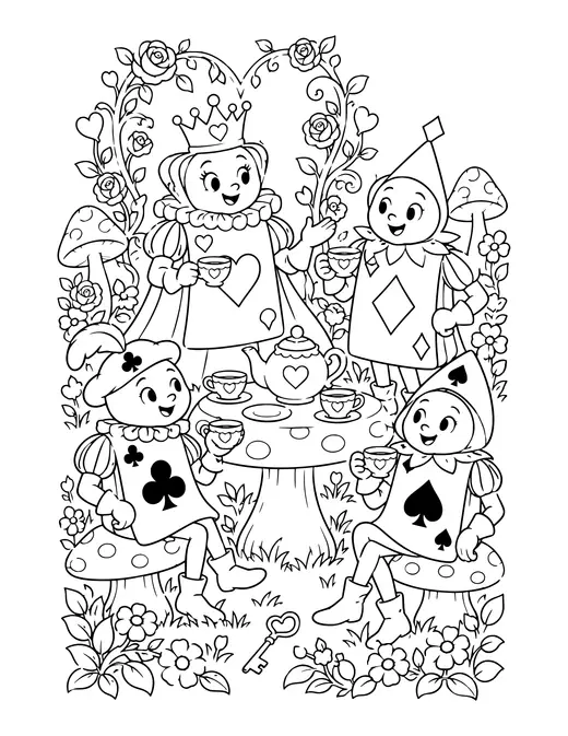 Wonderland Cards coloring page