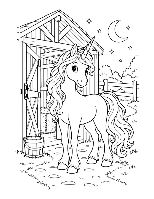 Unicorn Stable coloring page
