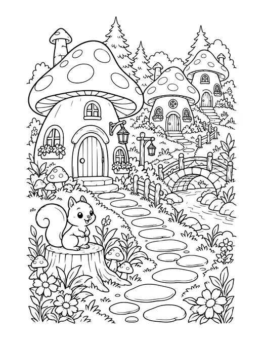 Mushroom Village coloring page
