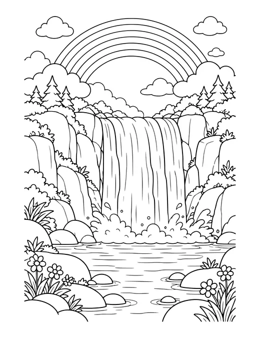 Rainbow Waterfall coloring page