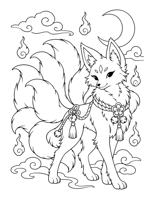 Kitsune Fox Spirit coloring page