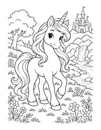 Unicorn in a Meadow coloring page