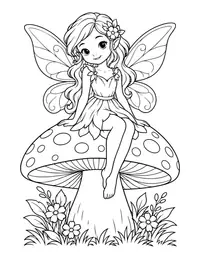 Fairy Sitting on a Mushroom coloring page