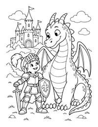 Knight and a Friendly Dragon coloring page