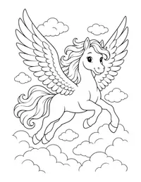 Pegasus Flying over Clouds coloring page