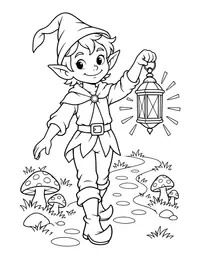Elf with a Glowing Lantern coloring page