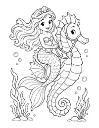 Mermaid Riding a Seahorse coloring page