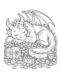 Dragon Sleeping on Gold coloring page