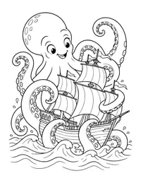 Kraken and Ship coloring page