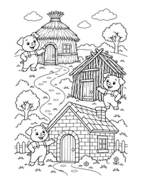 Three Little Pigs Houses coloring page