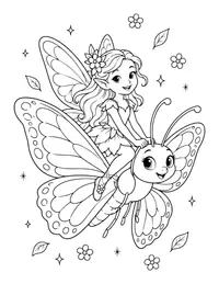 Fairy Riding a Butterfly coloring page