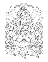 Mermaid Seashell Throne coloring page