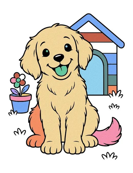Golden Retriever Puppy coloring page, colored in