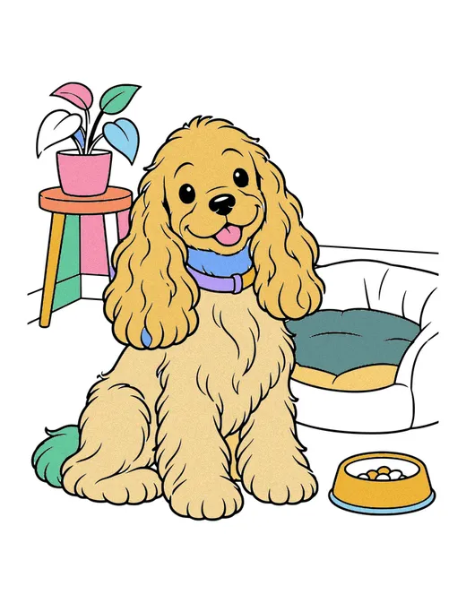 Cocker Spaniel coloring page, colored in