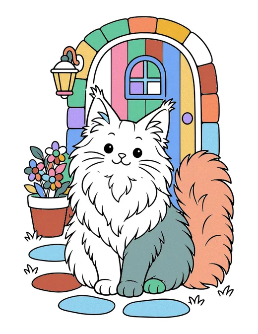 Maine Coon Cat coloring page, colored in