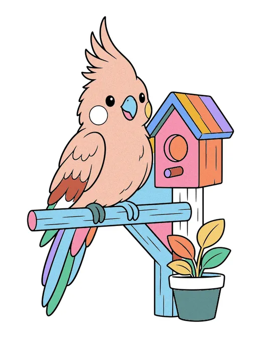 Cockatiel coloring page, colored in