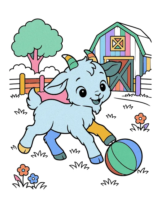 Baby Goats Playing coloring page, colored in