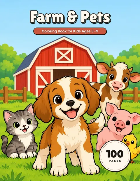 Farm & Pets coloring book cover
