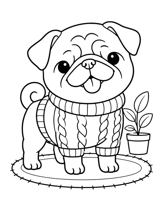 Pug in a Sweater coloring page