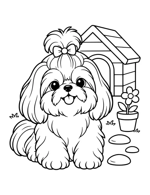 Shih Tzu with a Topknot coloring page