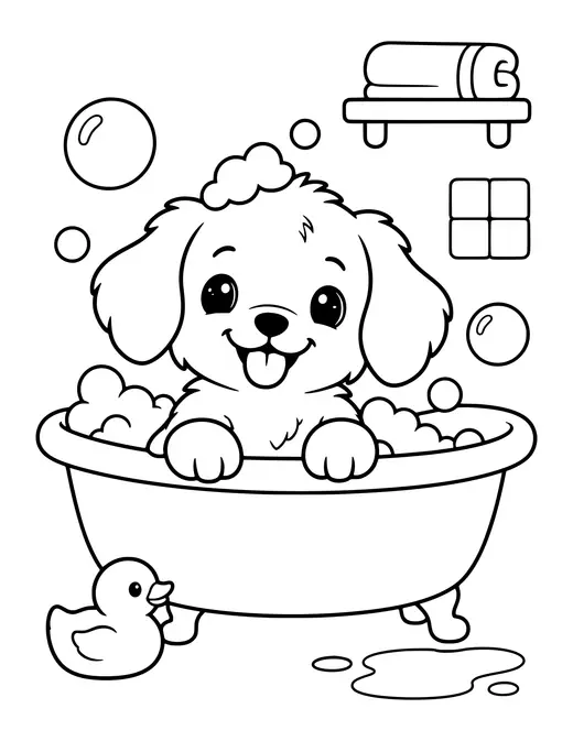 Dog Taking a Bath coloring page