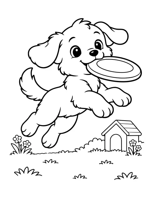 Dog Catching a Frisbee coloring page