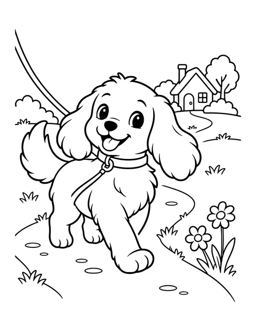 Dog Walking on a Leash coloring page