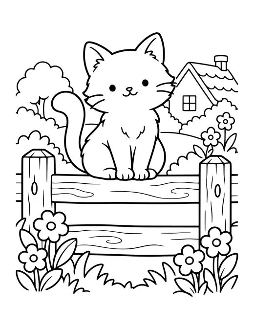 Black Cat on a Fence coloring page