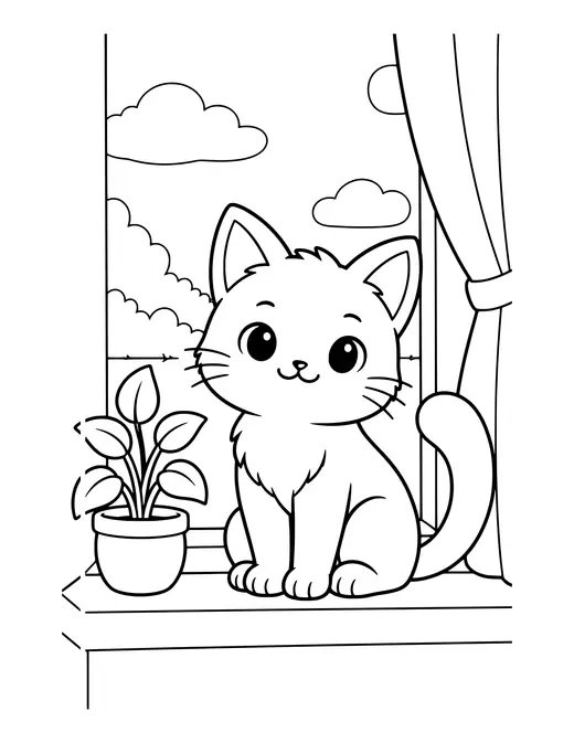 Cat on a Windowsill coloring page