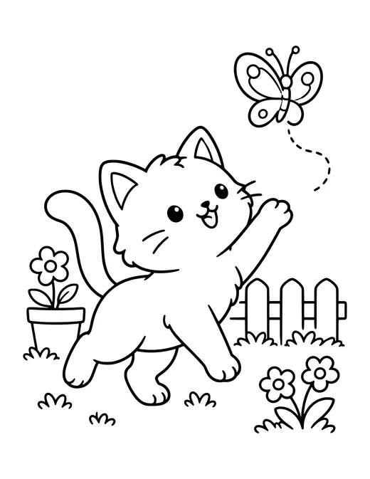 Cat Chasing a Butterfly coloring page
