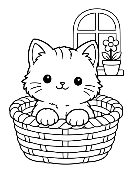 Kittens in a Basket coloring page